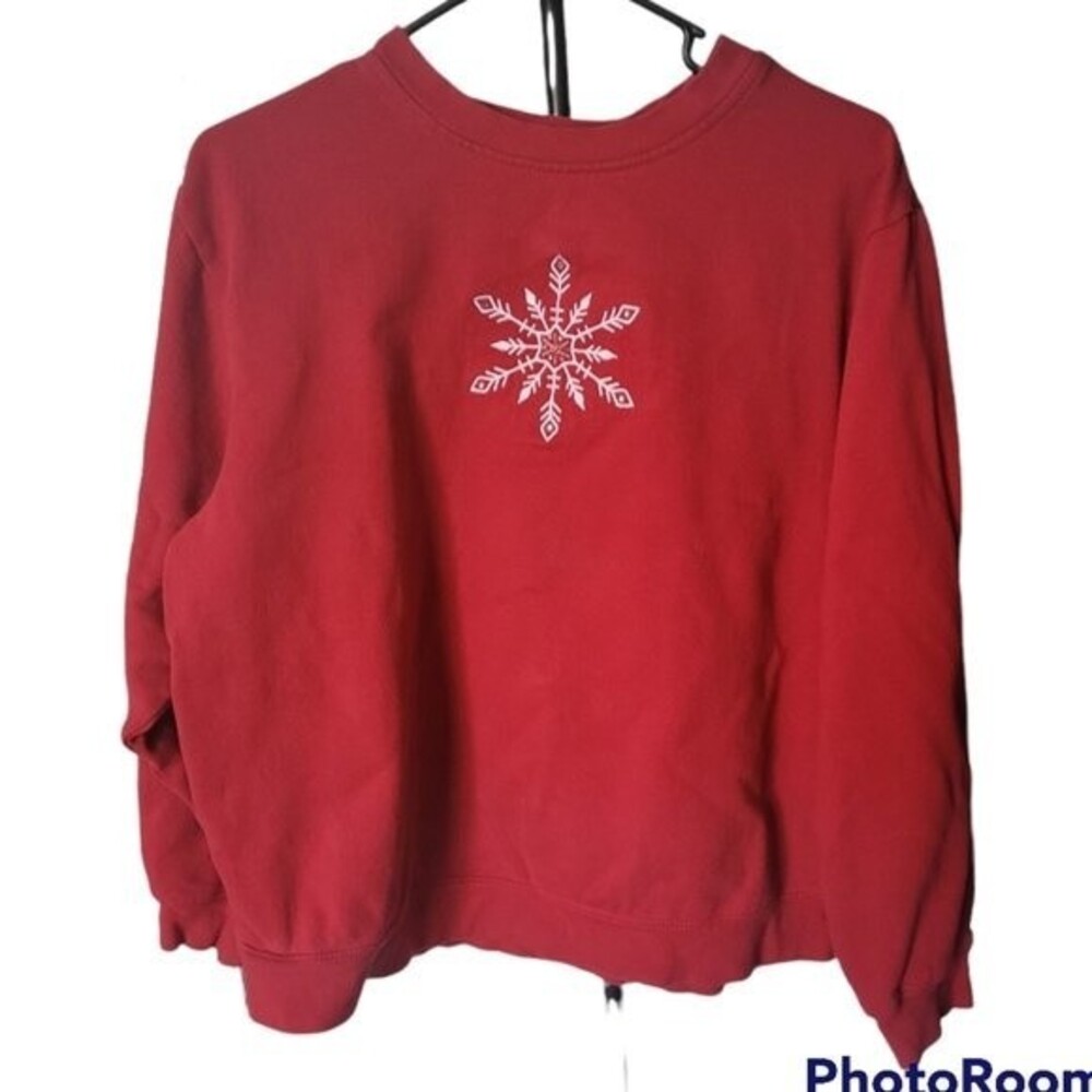 VINTAGE Y2K 90s Xmas Cottagecore Grandmother Red Snowflake Sweatshirt  L Large